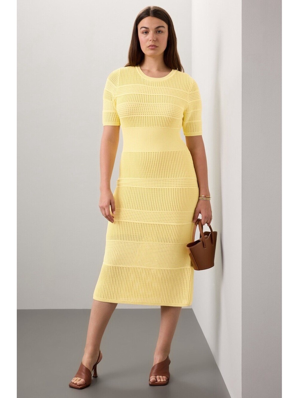 JASON WU Yellow Knit Bodycon Dress MED (Flaw)